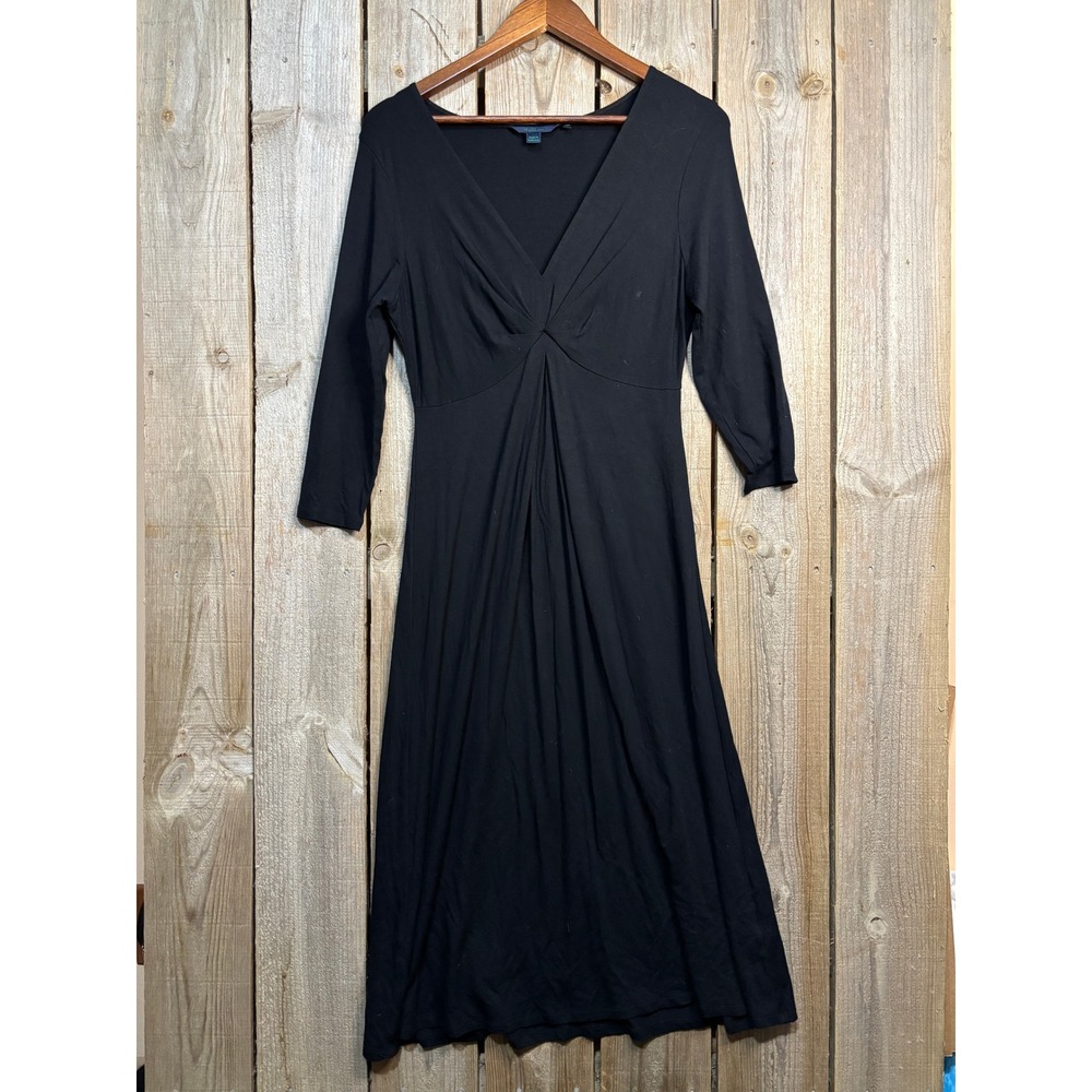 Boden Black Twist Front V-Neck Midi Dress 3/4 Sleeve Viscose Blend WH115 12R